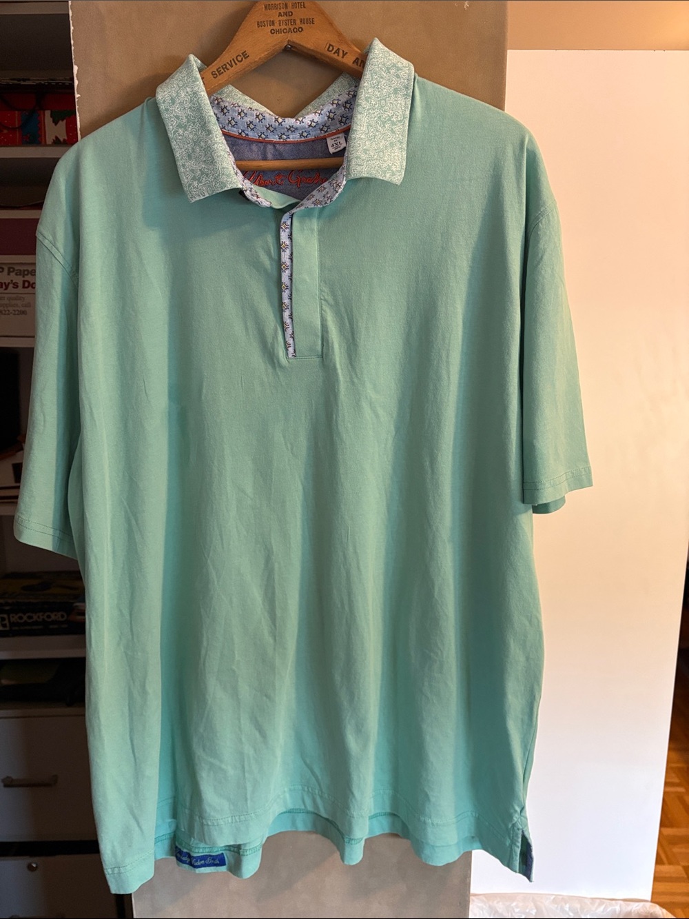 Light teal Polo Shirt with Patterned Collar - Robert Graham 4XL